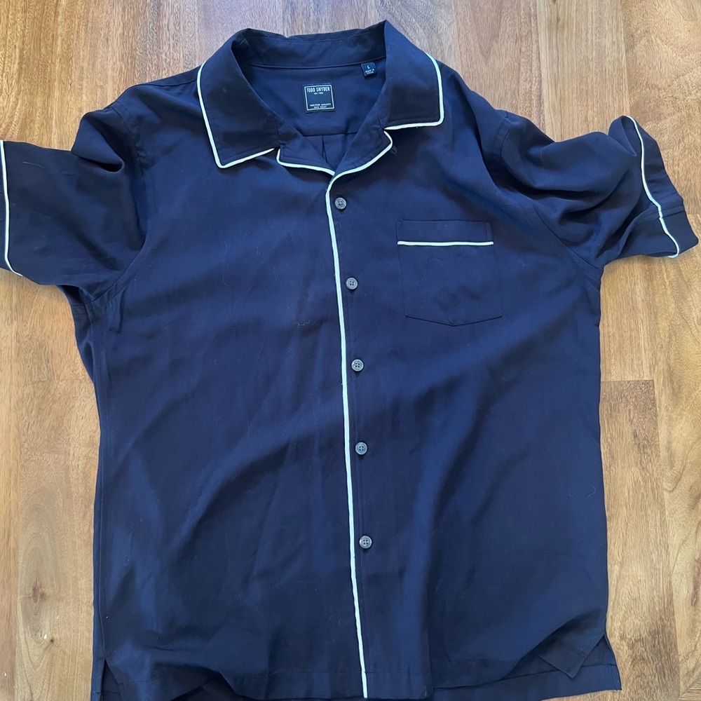 Navy Blue Men's Shirt with White Trim